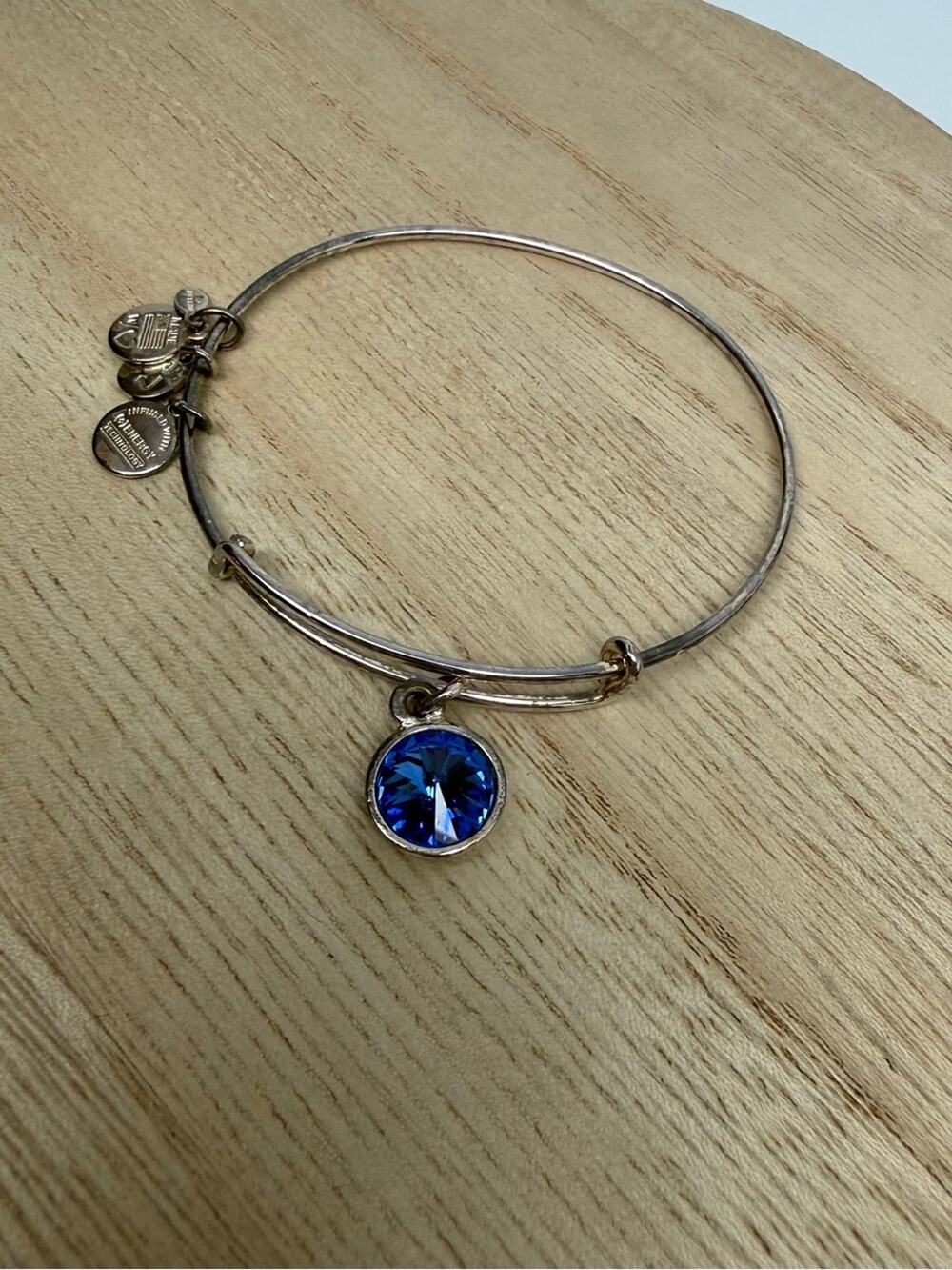 Alex and Ani Silver Bangle Bracelet with Sapphire Crystal Charm September